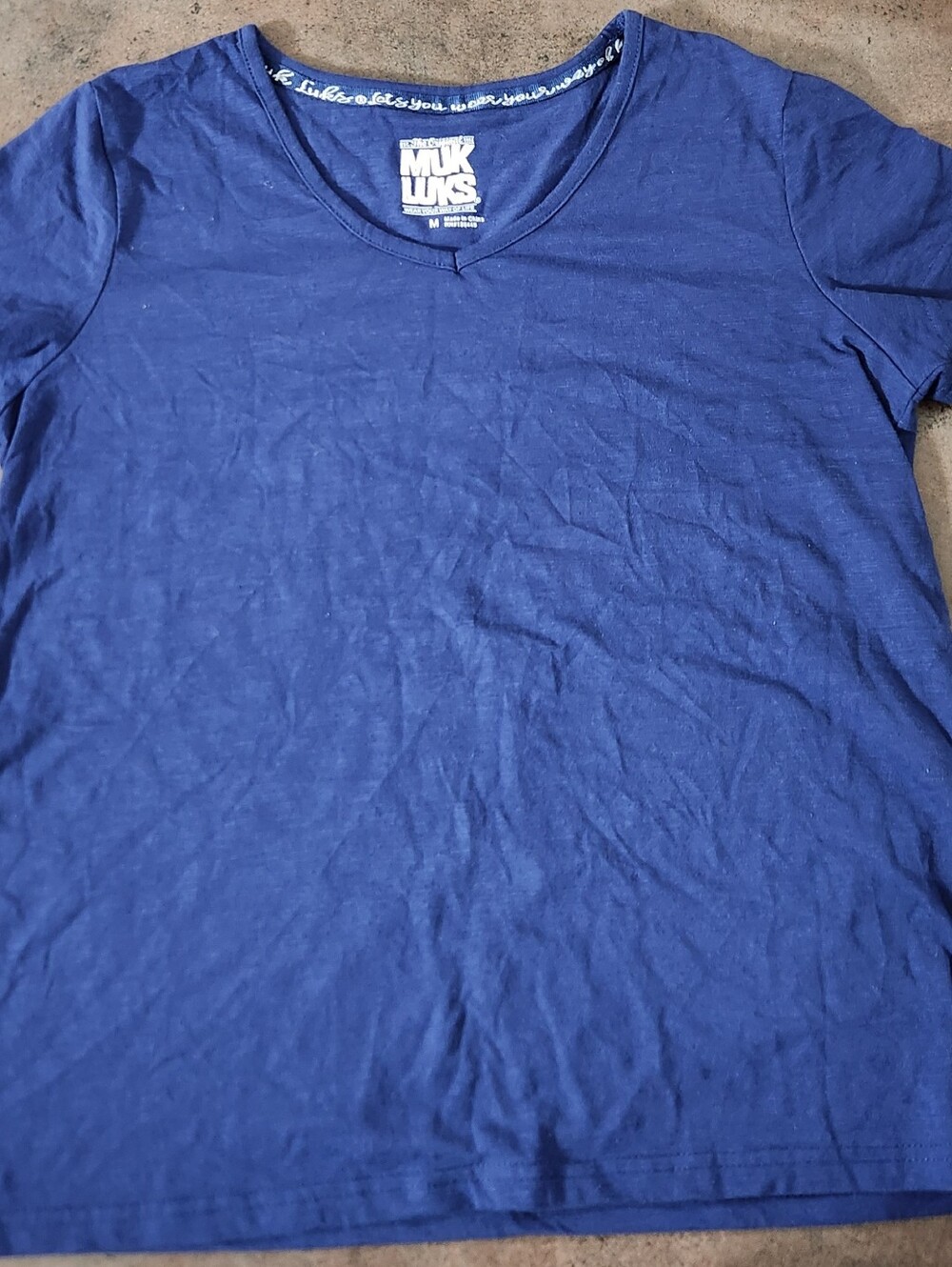 Muk Luks Shirt Womens Medium Blue Short Sleeve V Neck Tagless Soft Knit
